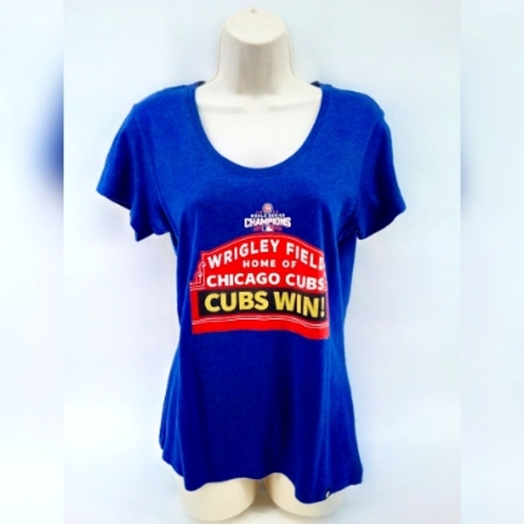 47 CHICAGO CUBS 2016 Champions Wrigley Field CUBS WIN  MLB 100% Cotton Medium - Picture 1 of 11